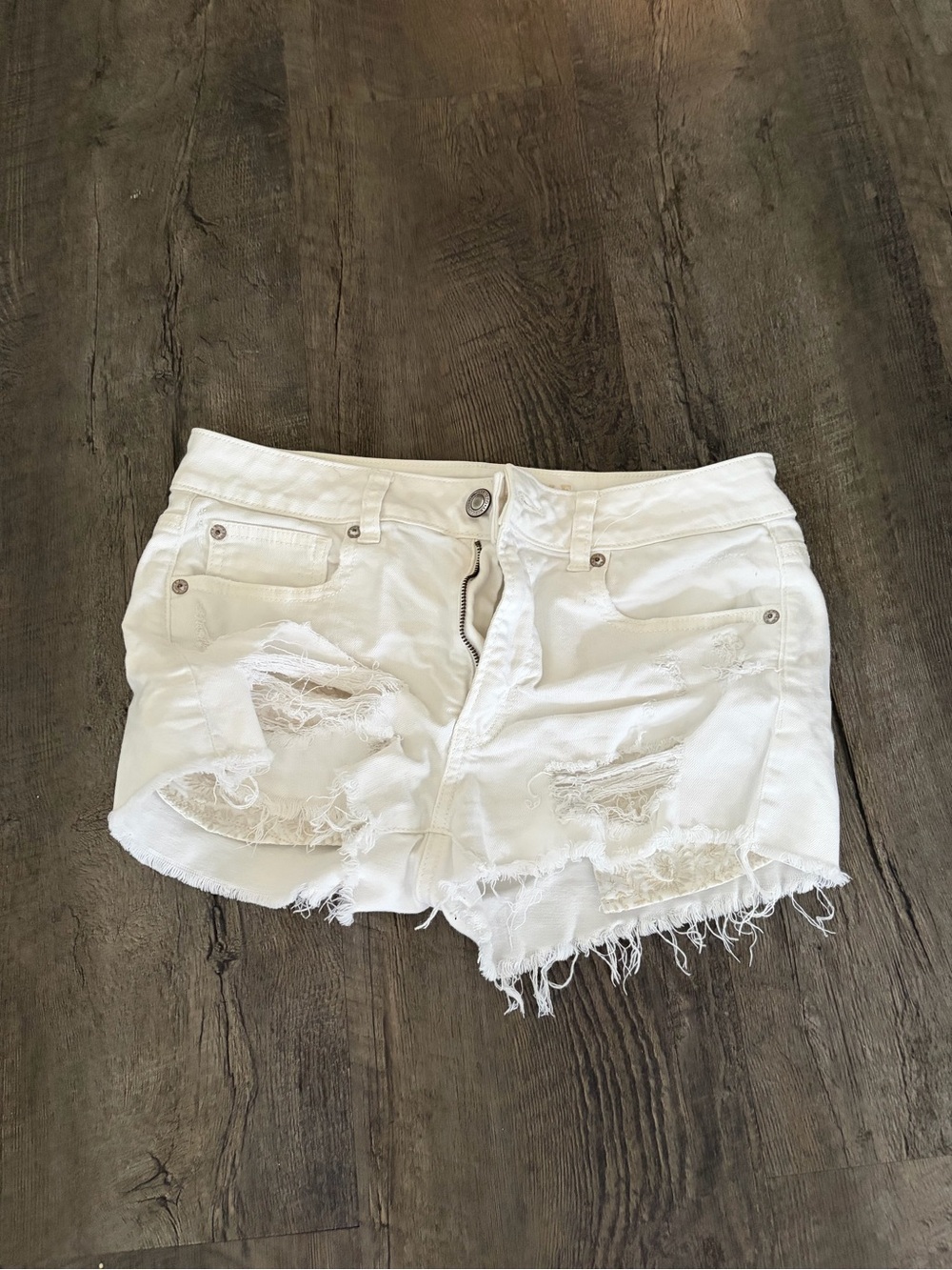 American Eagle Outfitters White Distressed Denim Shorts